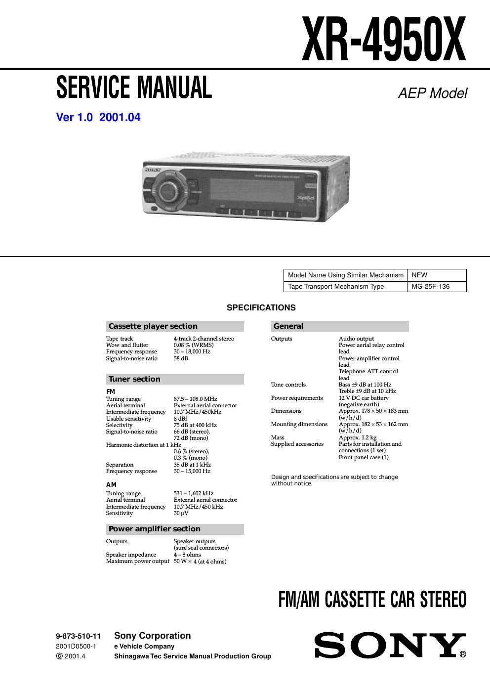 sony xr 4950 x service manual