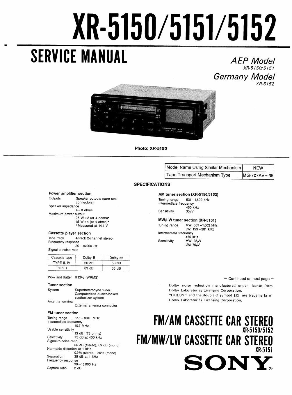 sony xr 5150 service manual