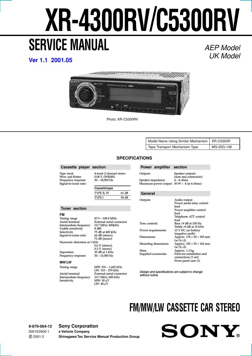 sony xr 5300 rv service manual