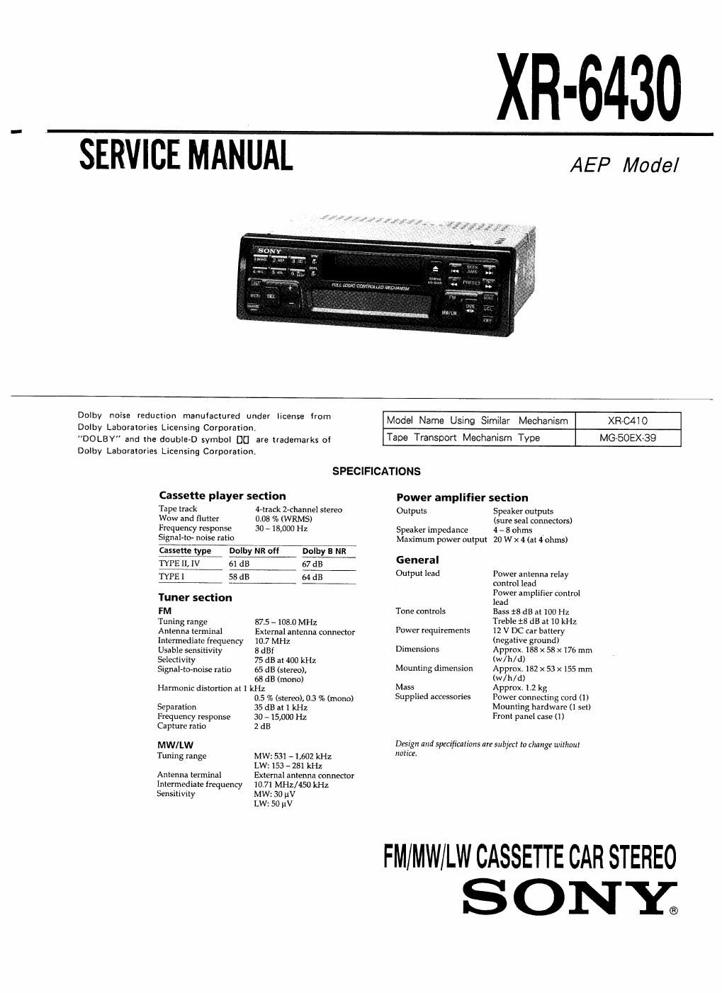 sony xr 6430 service manual