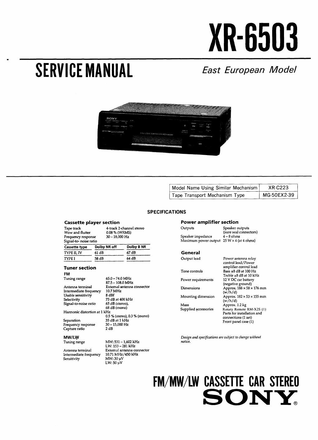 sony xr 6503 service manual