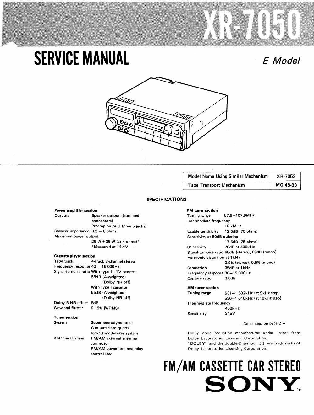 sony xr 7050 service manual