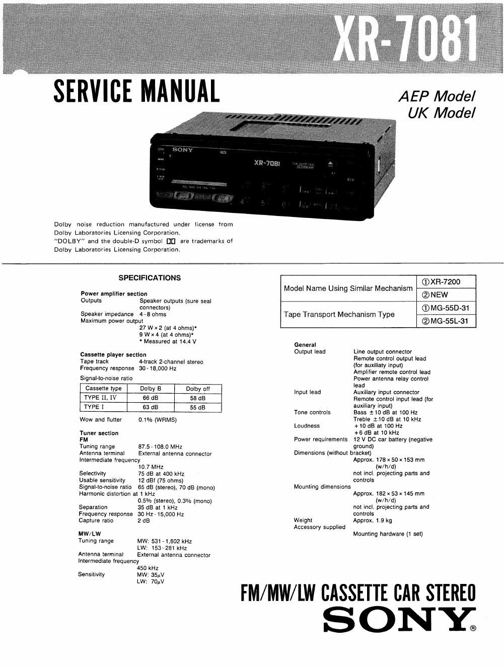 sony xr 7081 service manual