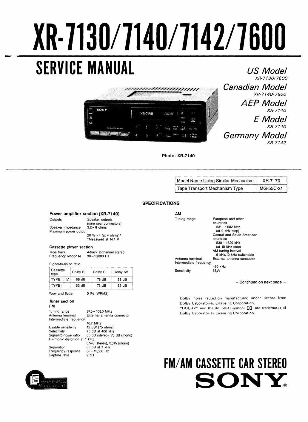 sony xr 7600 service manual