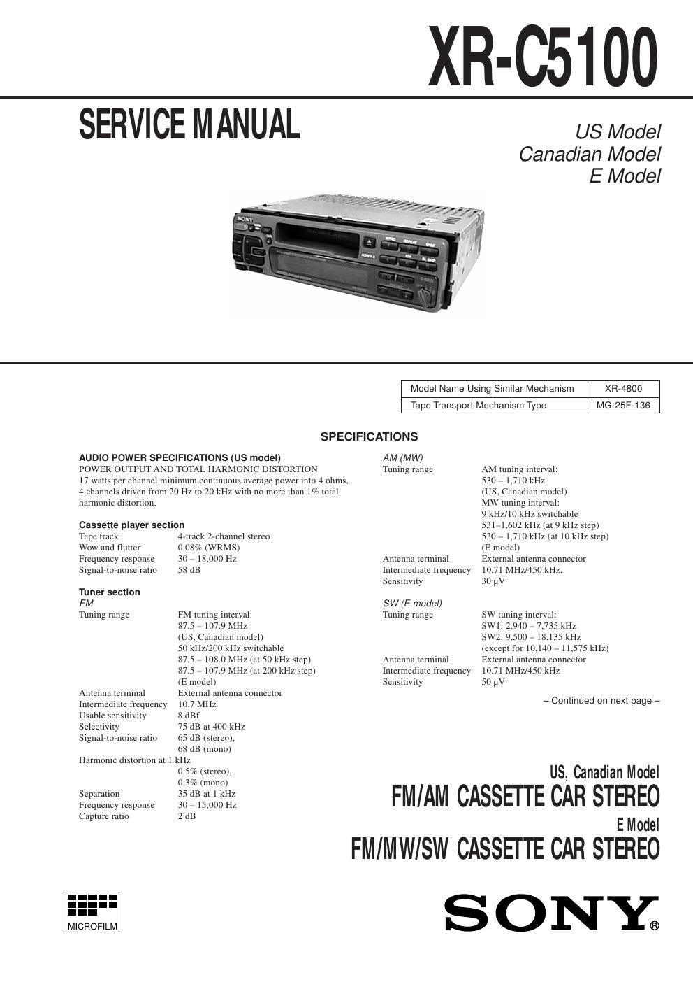 sony xr c 5100 service manual