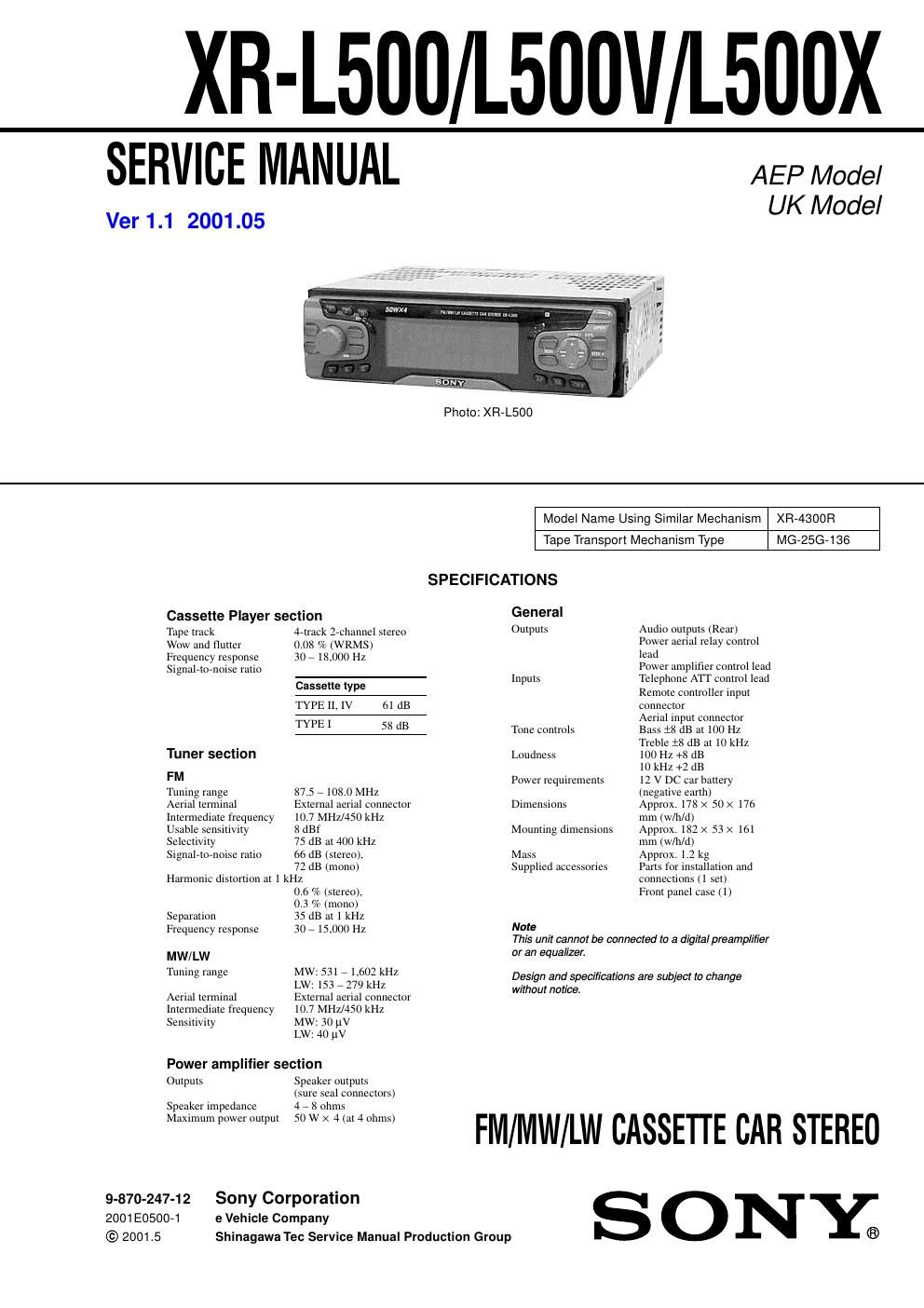 sony xr l 500 x service manual