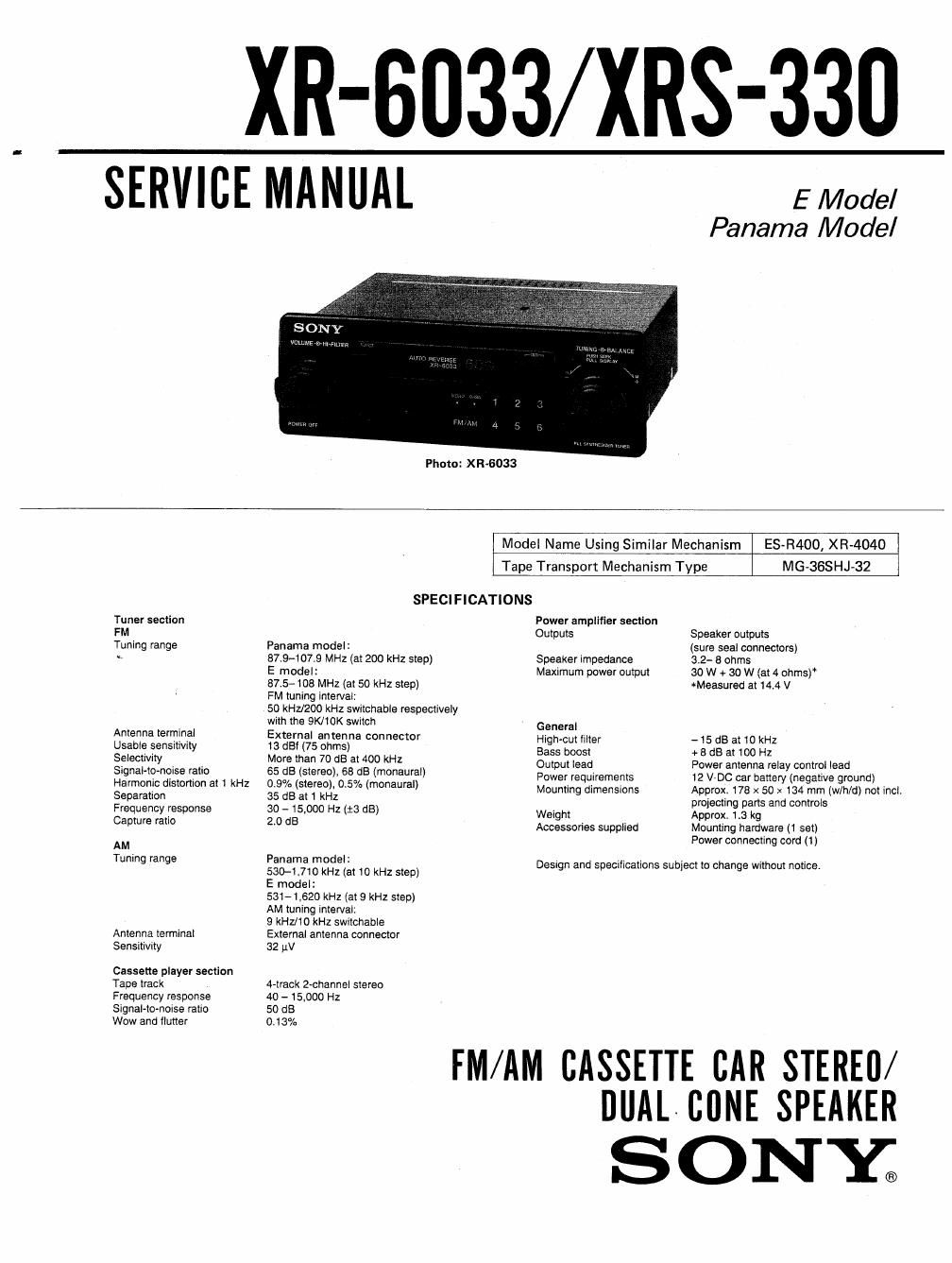 sony xrs 330 service manual