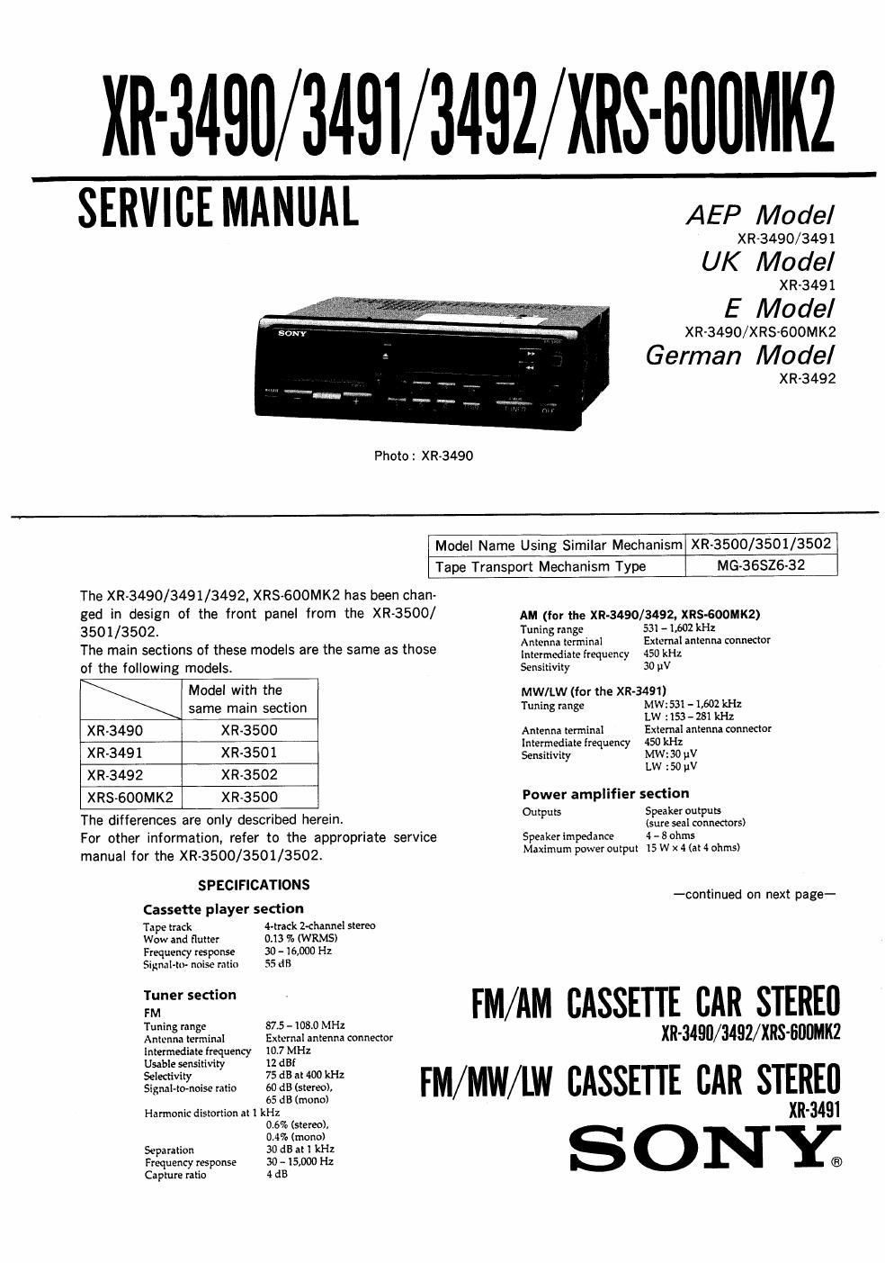 sony xrs 600 mk2 service manual