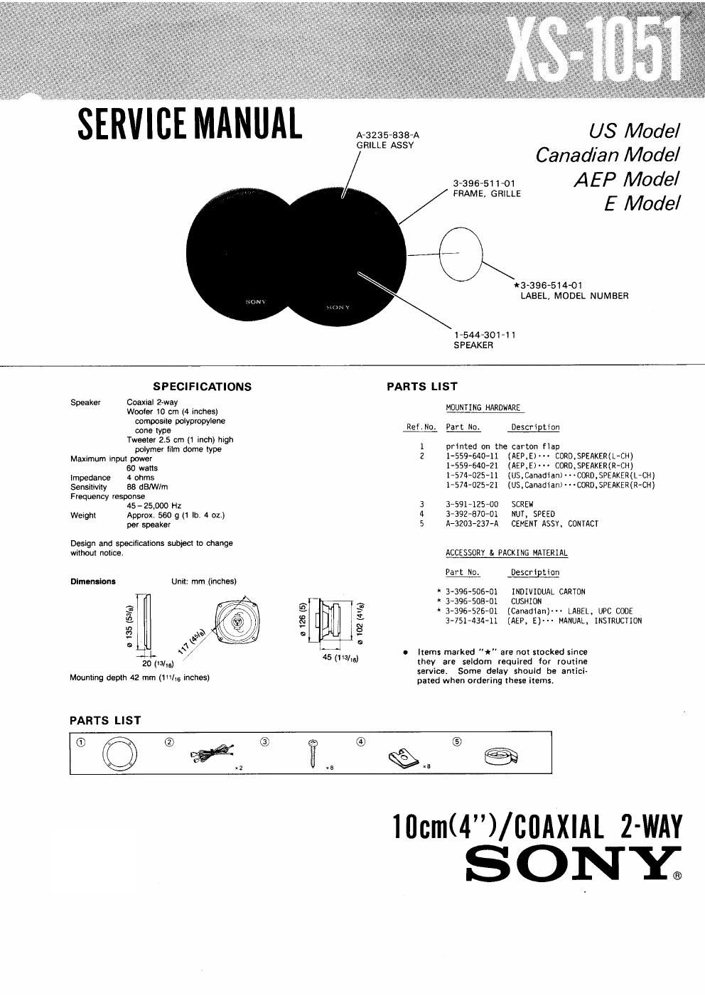 sony xs 1051 service manual