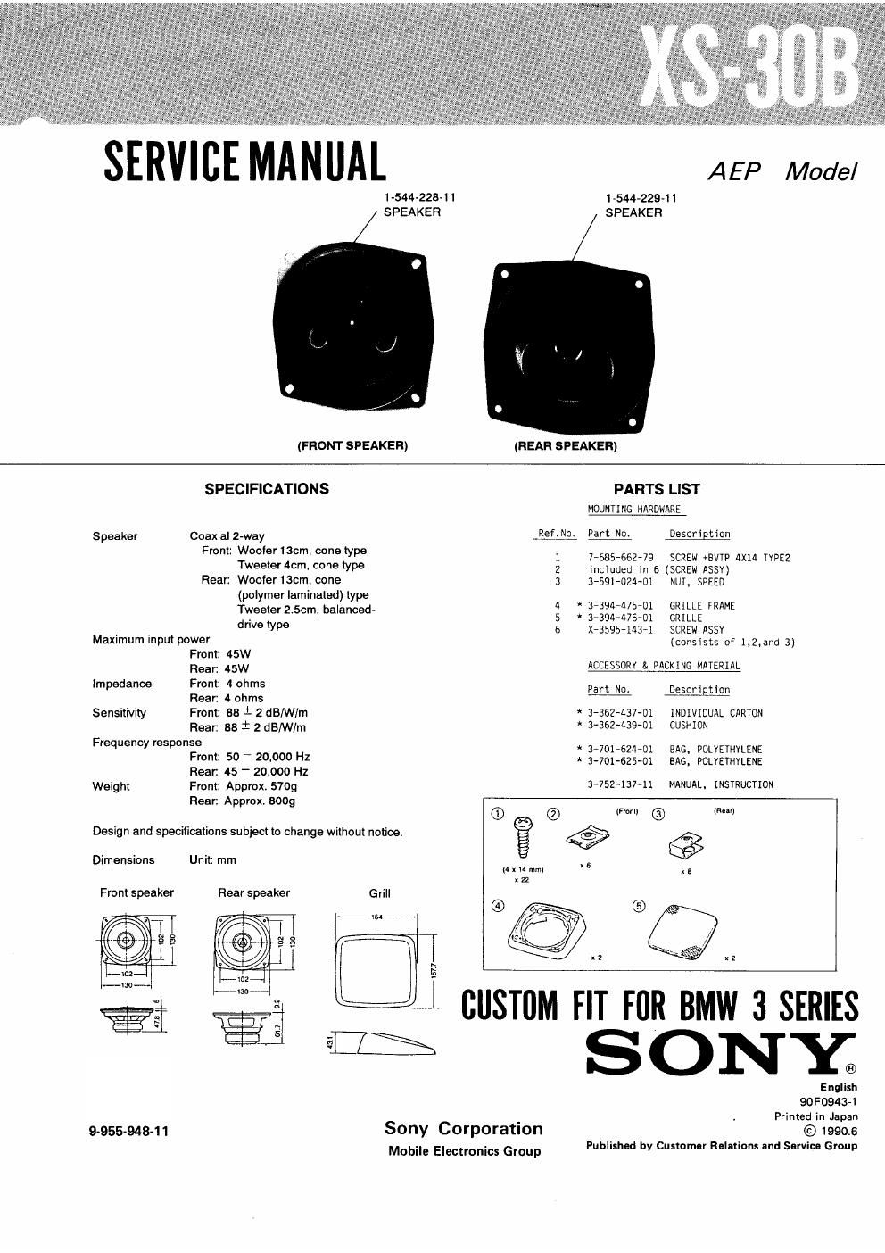 sony xs 30 b service manual