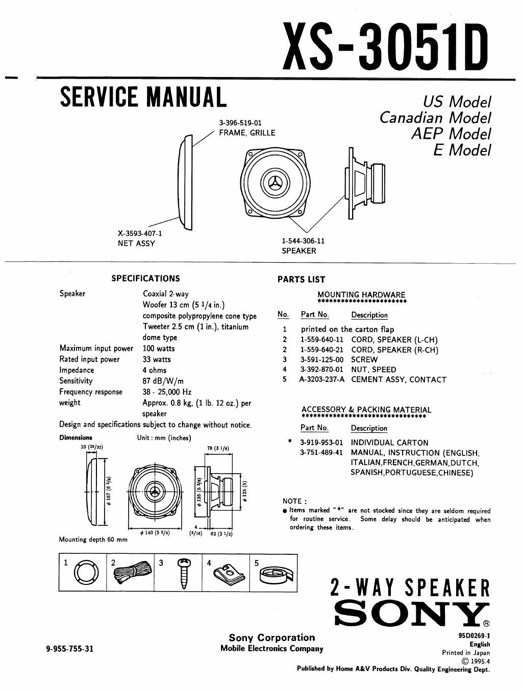 sony xs 3051 d service manual