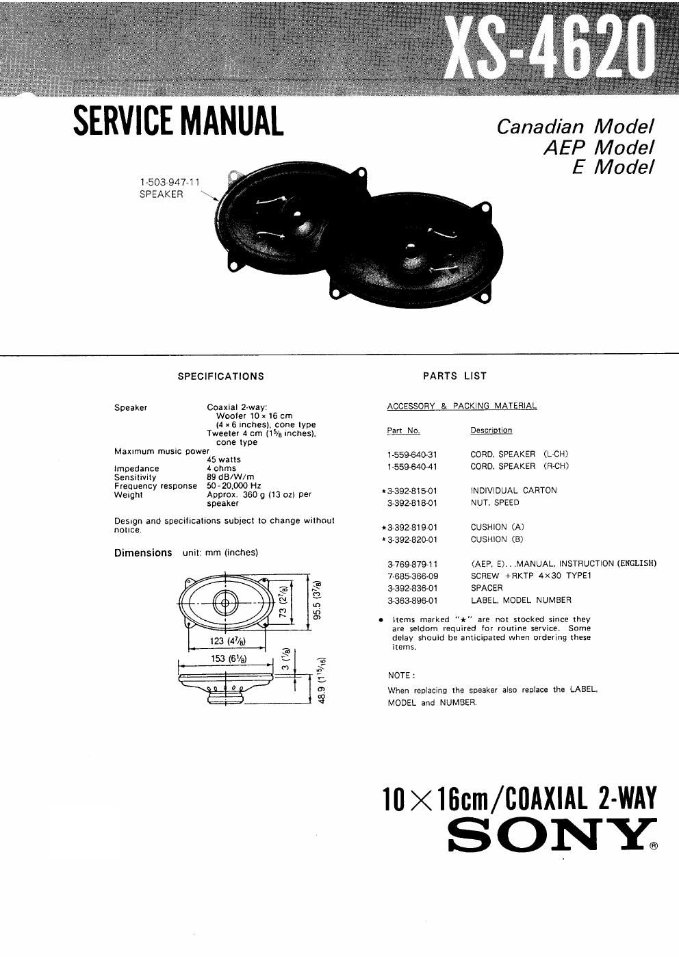 sony xs 4620 service manual