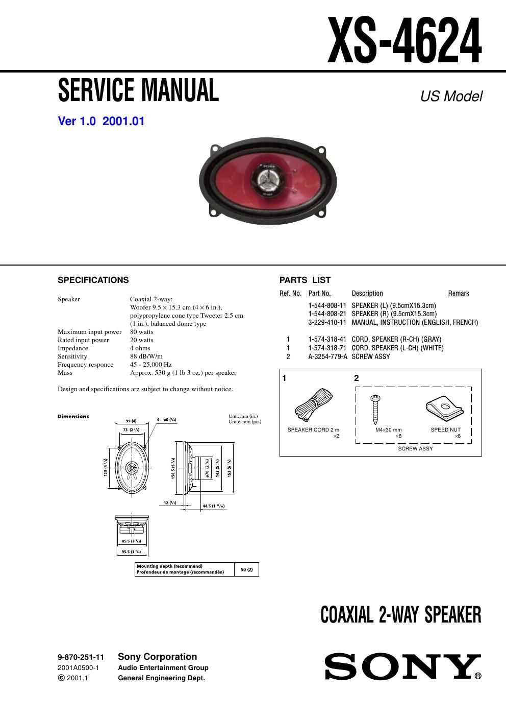 sony xs 4624 service manual