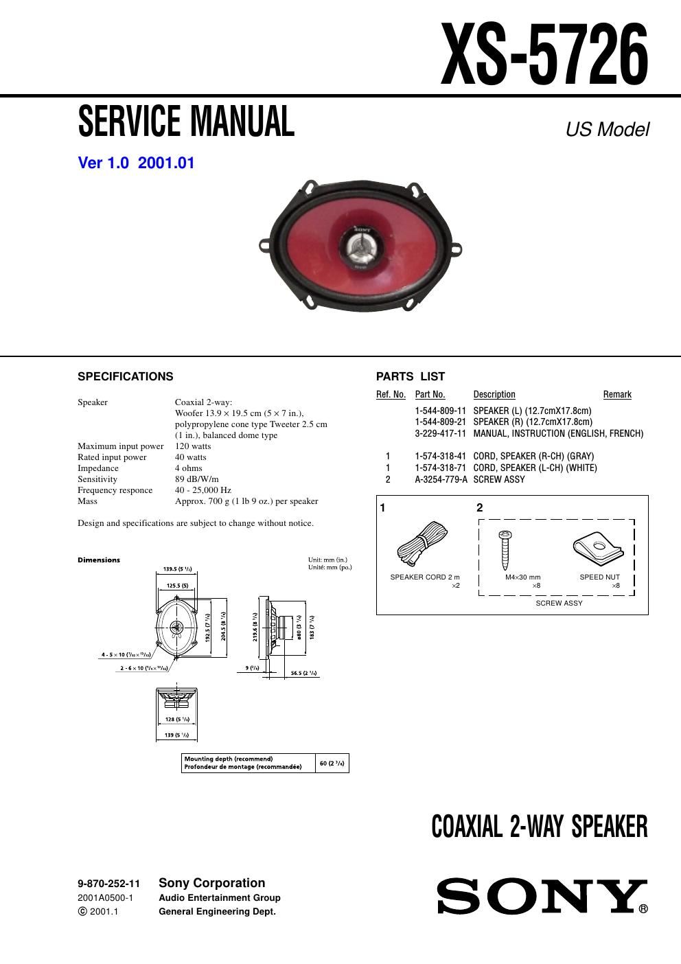 sony xs 5726 service manual