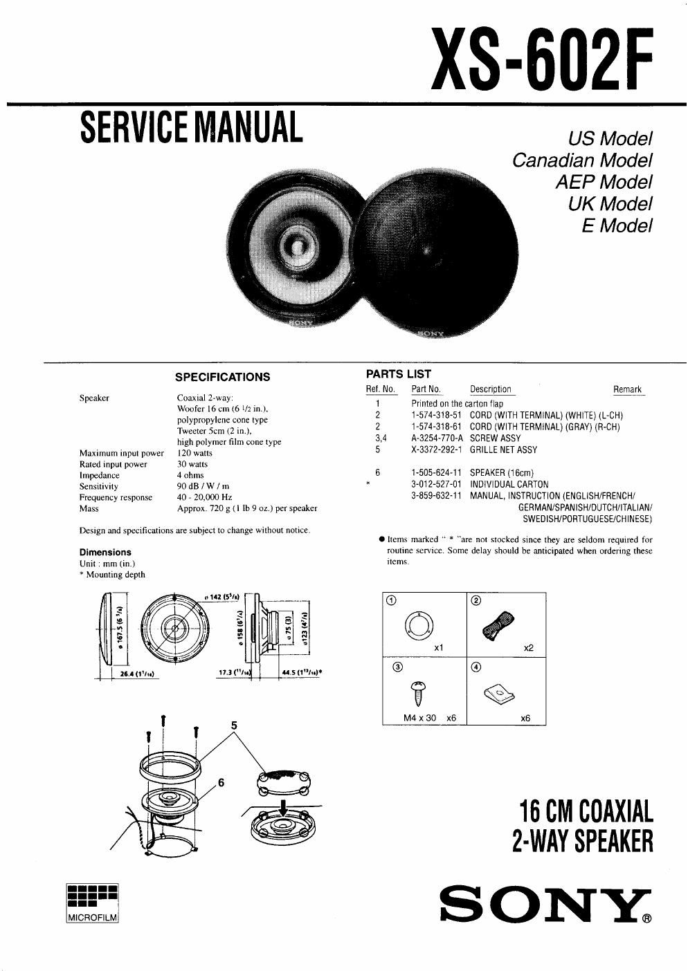 sony xs 602 f service manual