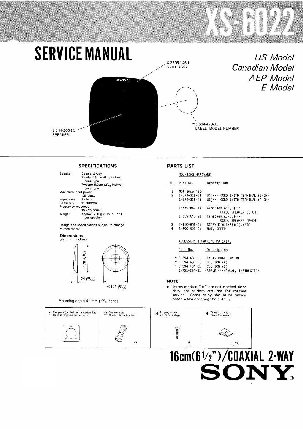 sony xs 6022 service manual