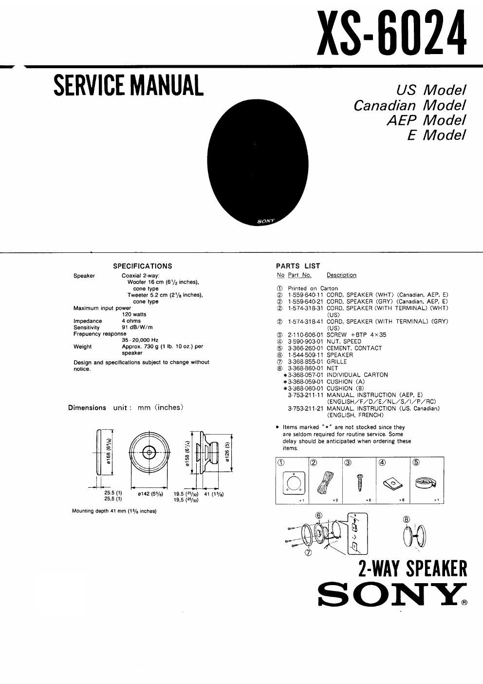 sony xs 6024 service manual