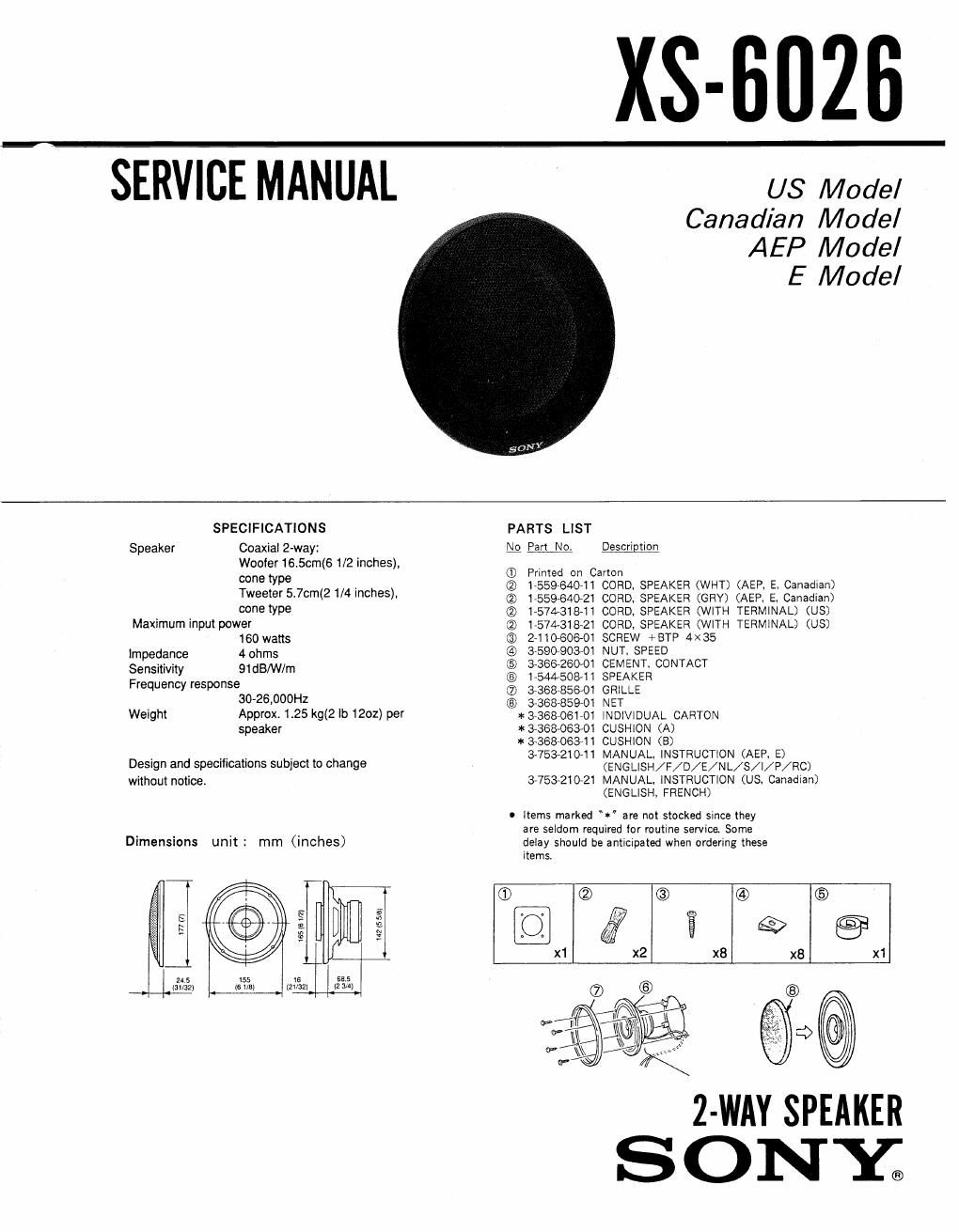 sony xs 6026 service manual