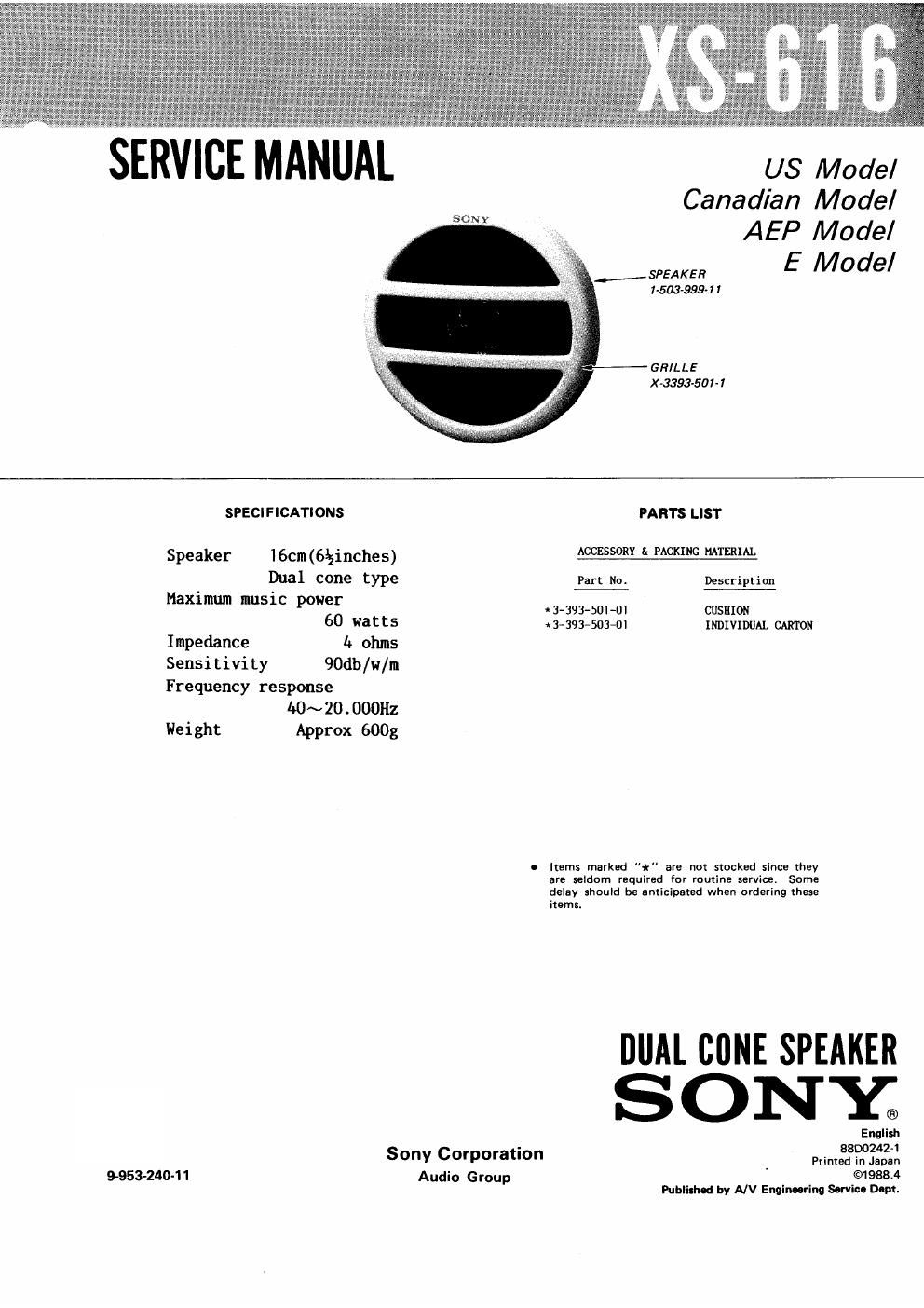 sony xs 616 service manual