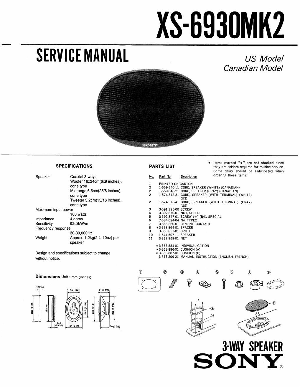 sony xs 6930 mk2 service manual