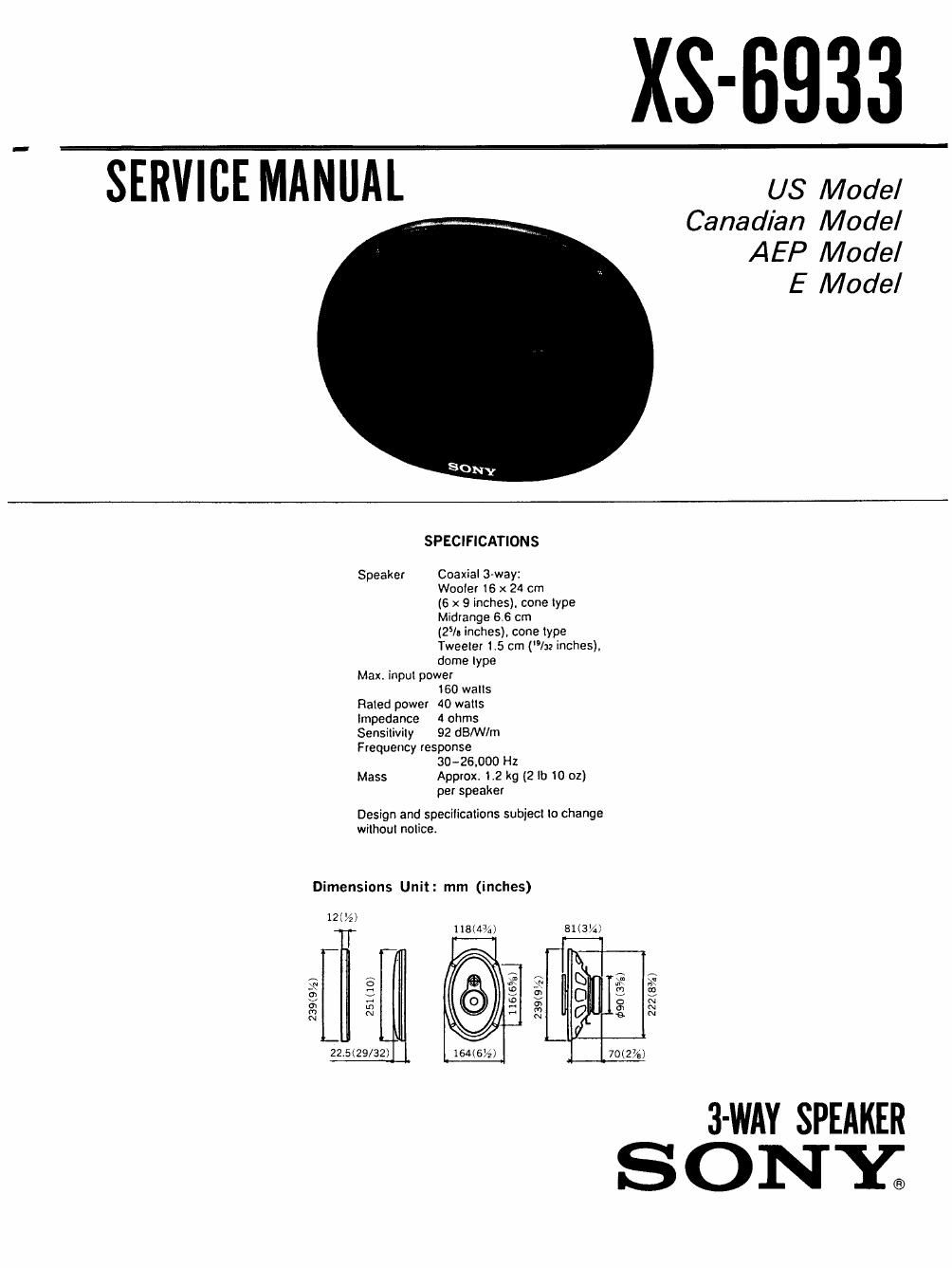 sony xs 6933 service manual