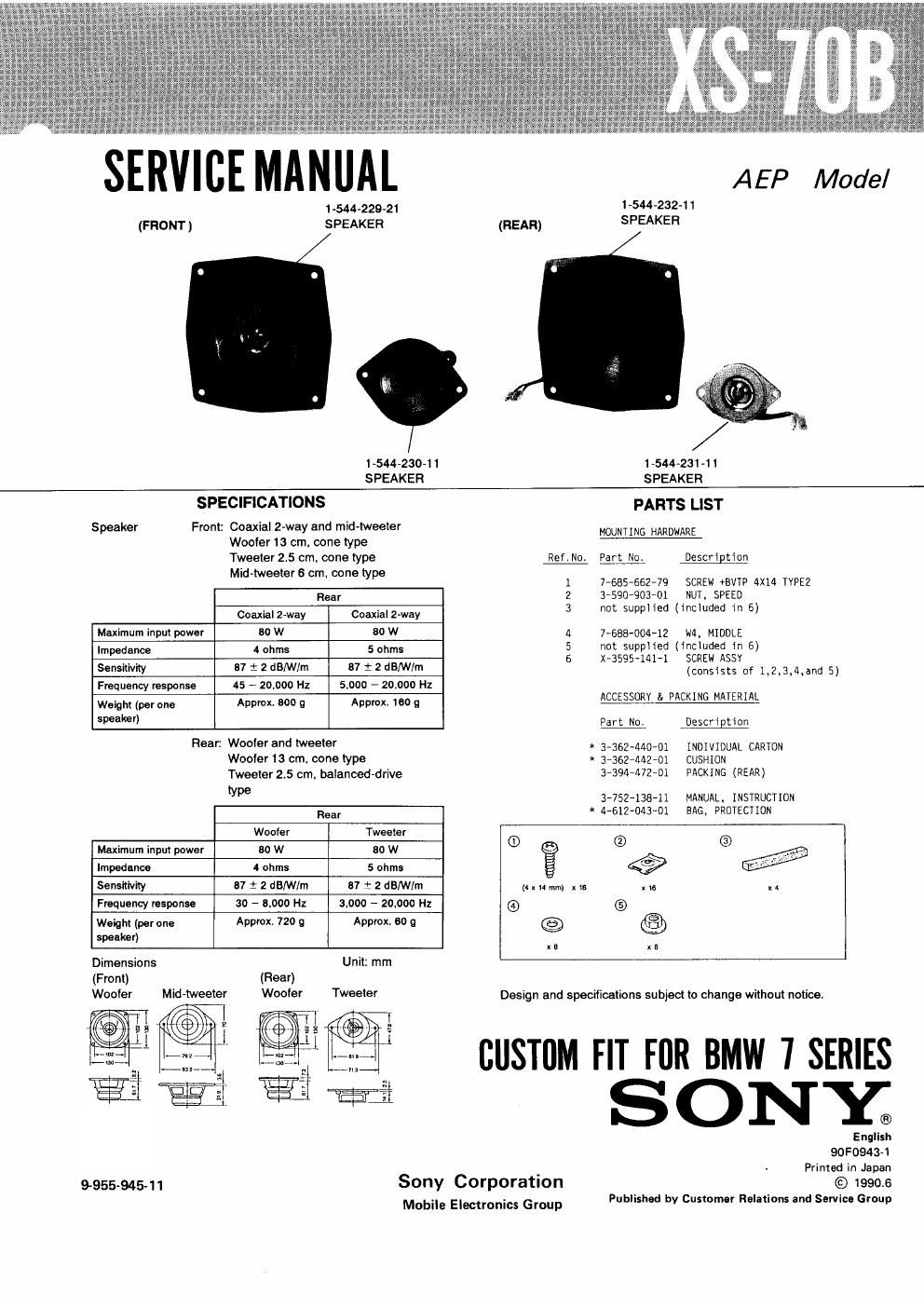 sony xs 70 b service manual