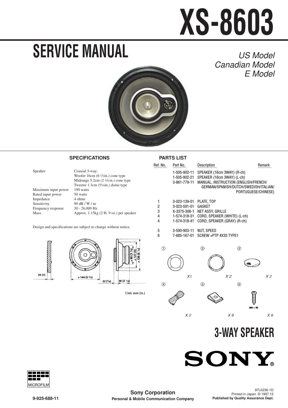 sony xs 8603 service manual