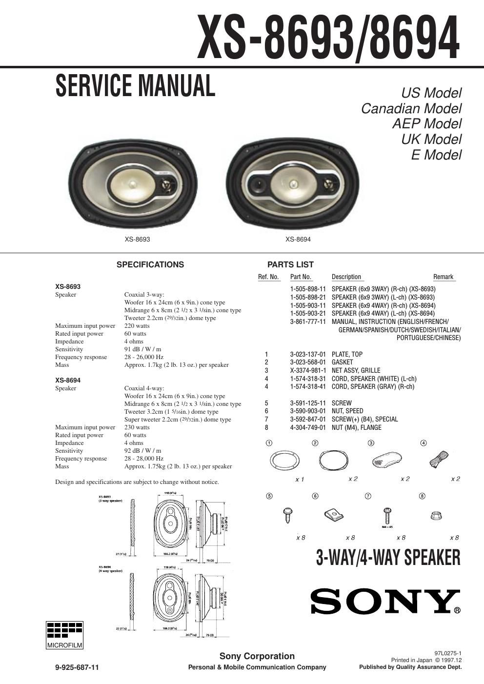 sony xs 8693 service manual