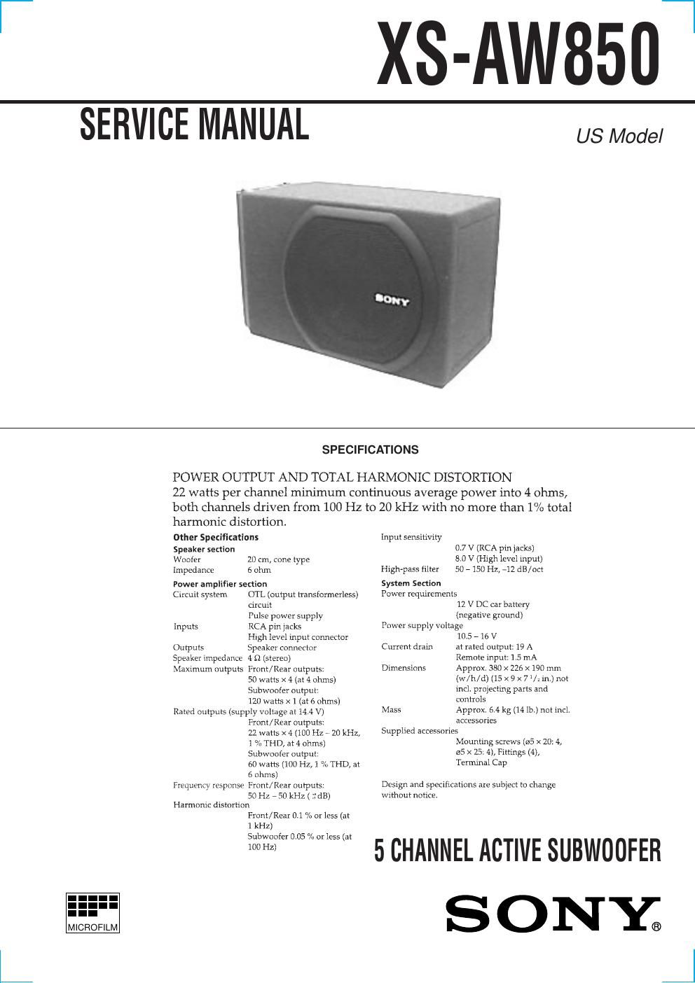 sony xs aw 850 service manual