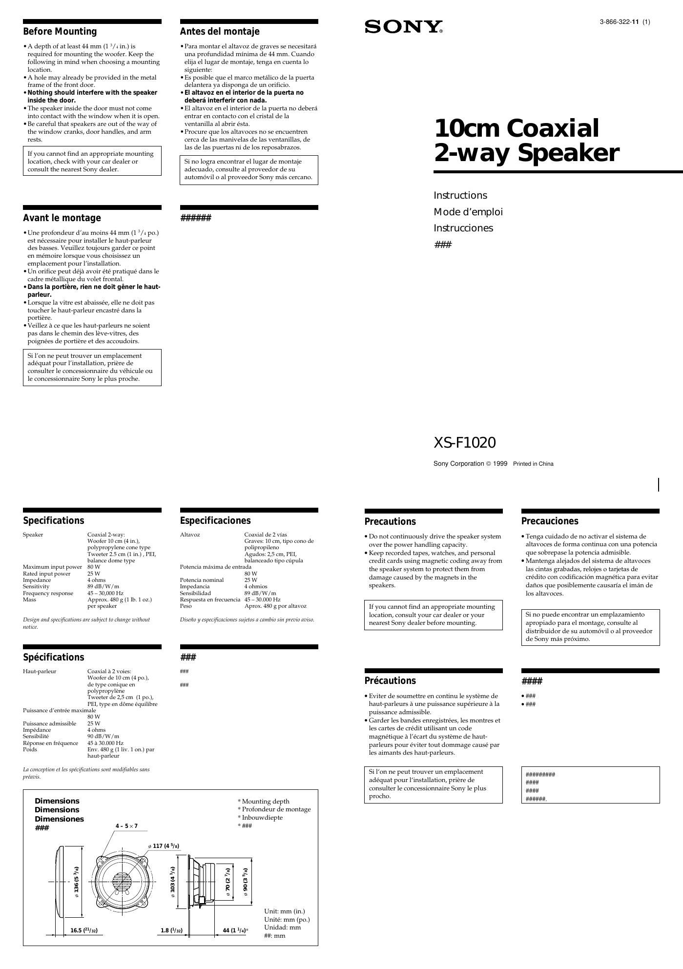 sony xs f 1020 owners manual