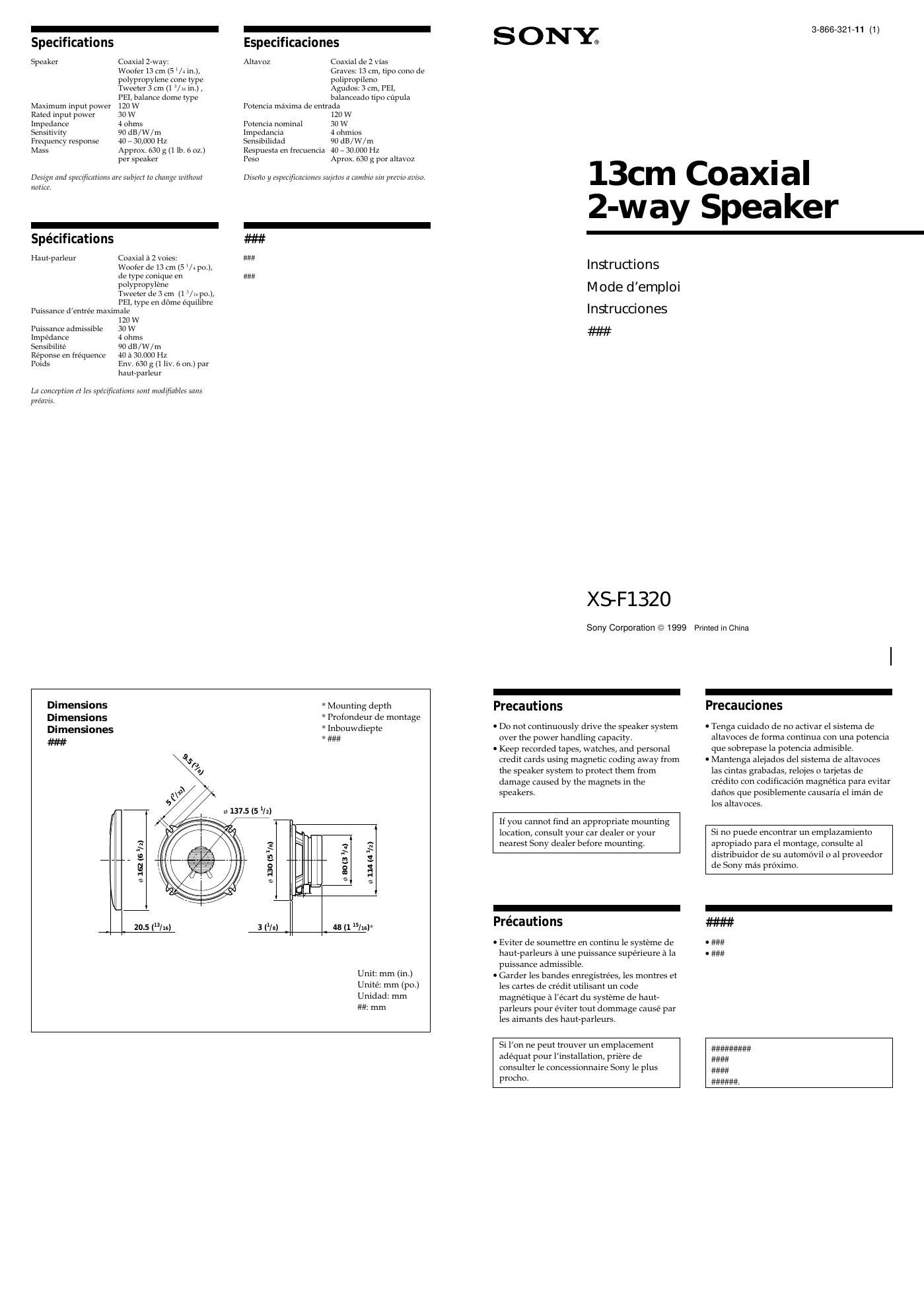 sony xs f 1320 owners manual
