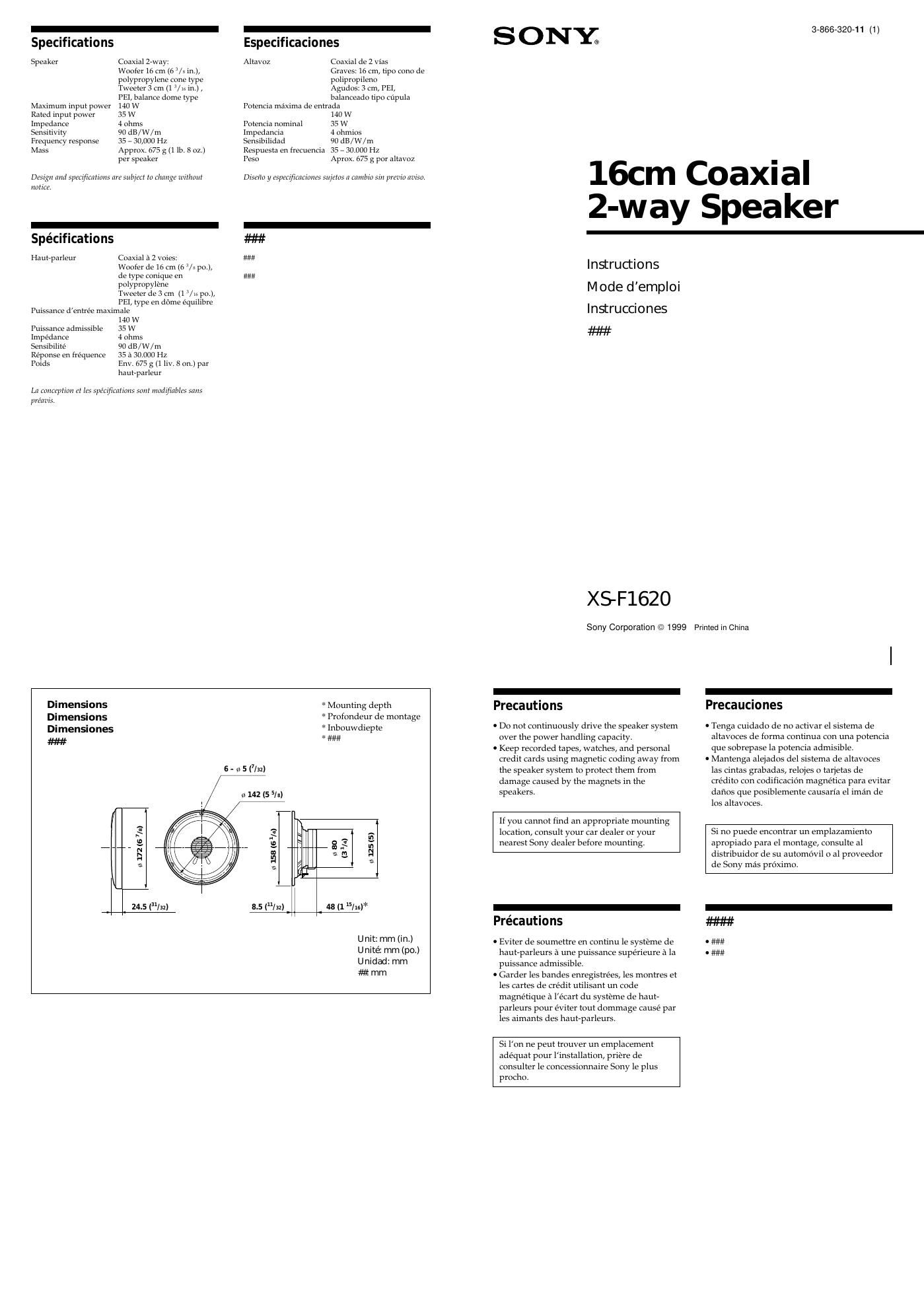 sony xs f 1620 owners manual