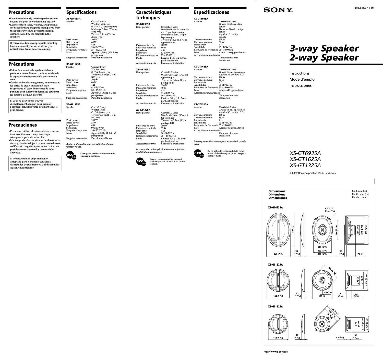 sony xs gt 1325 a owners manual