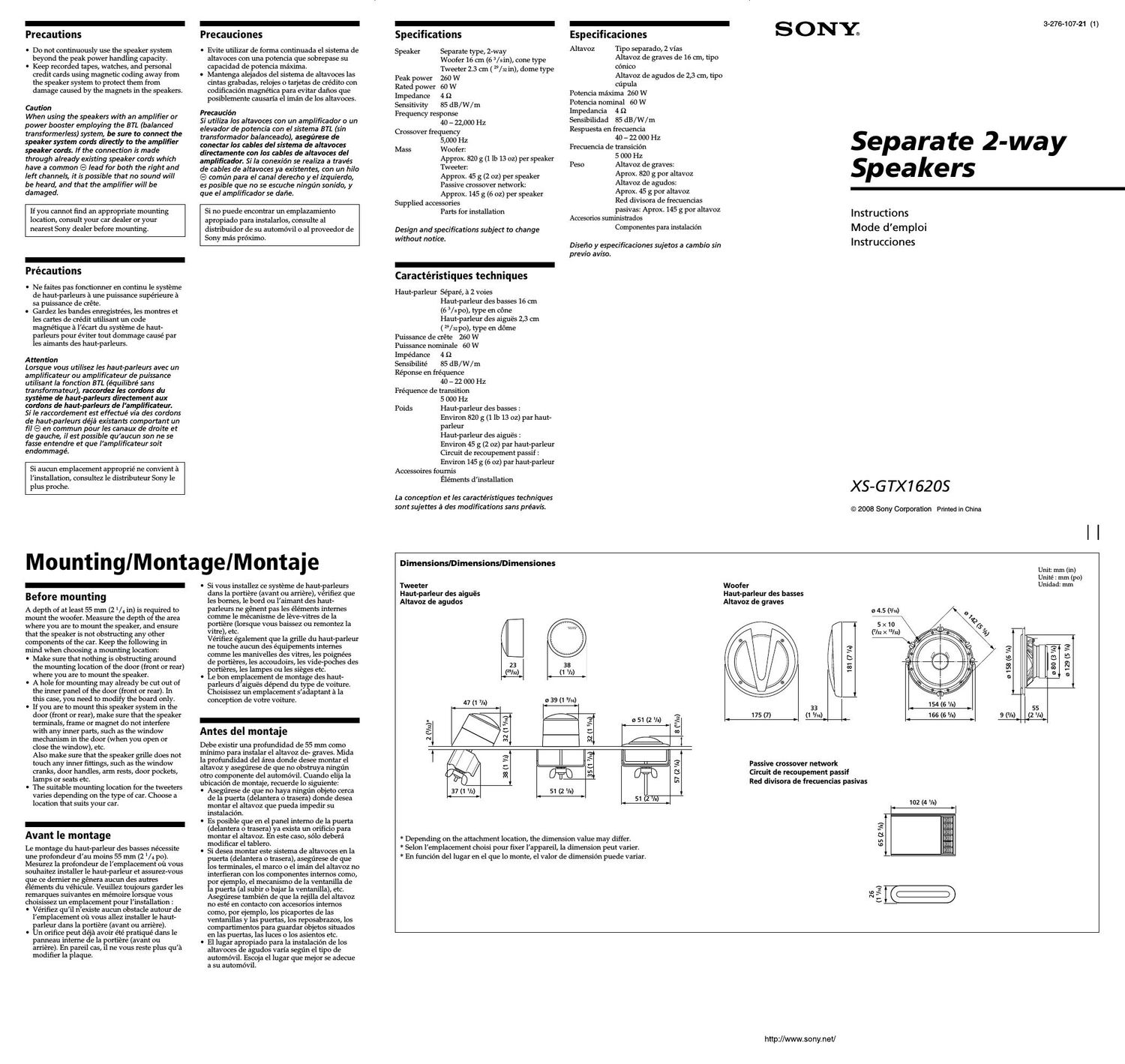 sony xs gtx 1620 s owners manual
