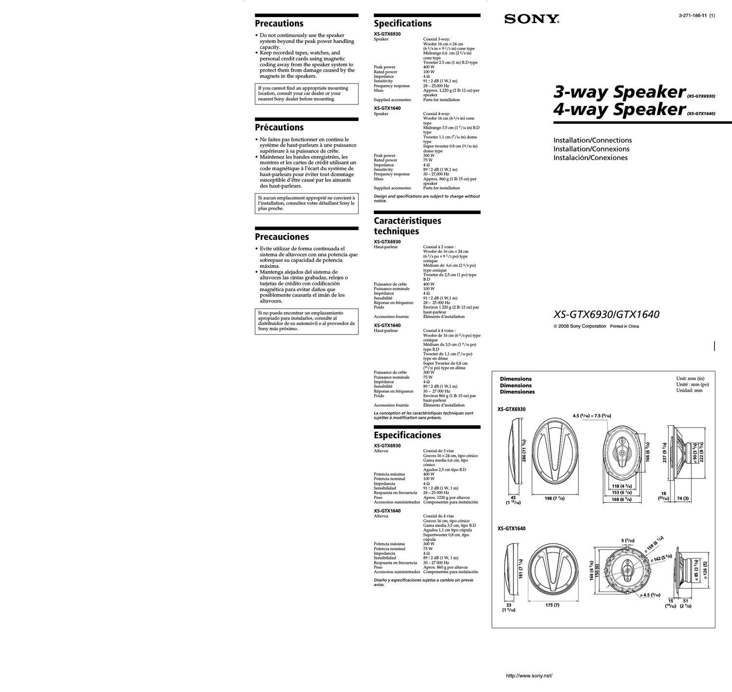 sony xs gtx 1640 owners manual