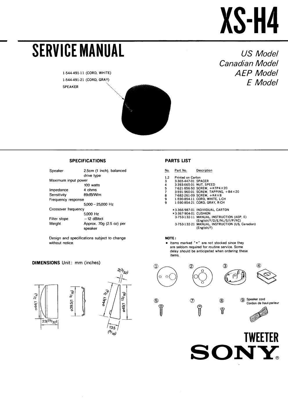 sony xs h 4 service manual