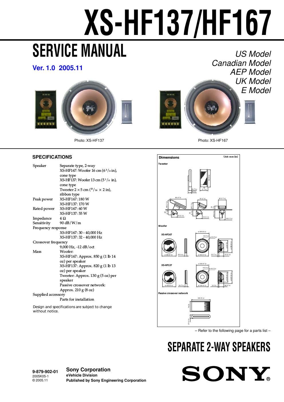 sony xs hf 137 service manual