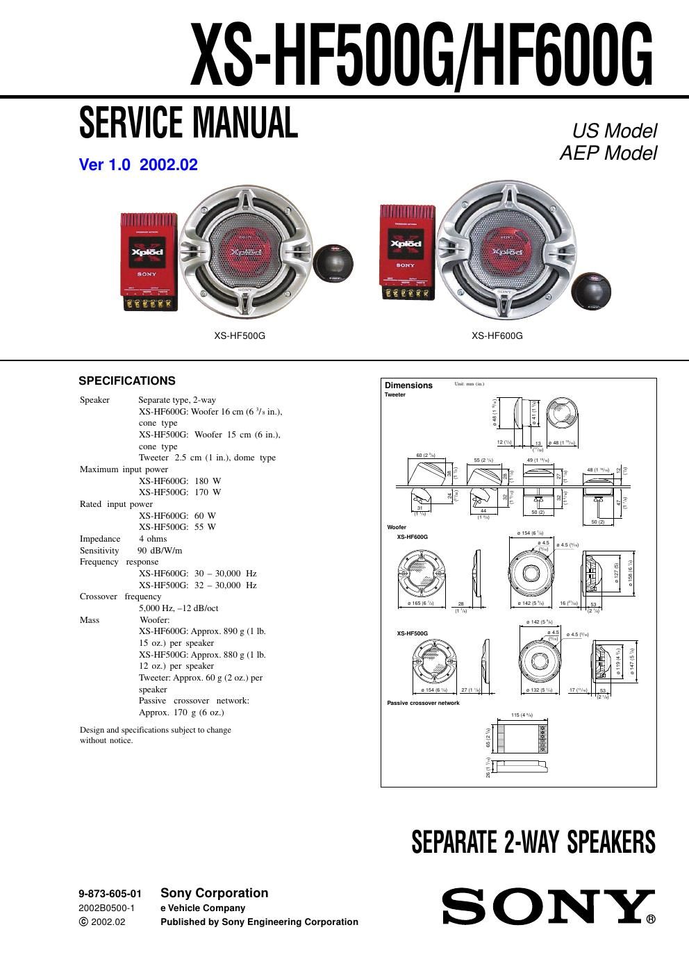 sony xs hf 600 g service manual