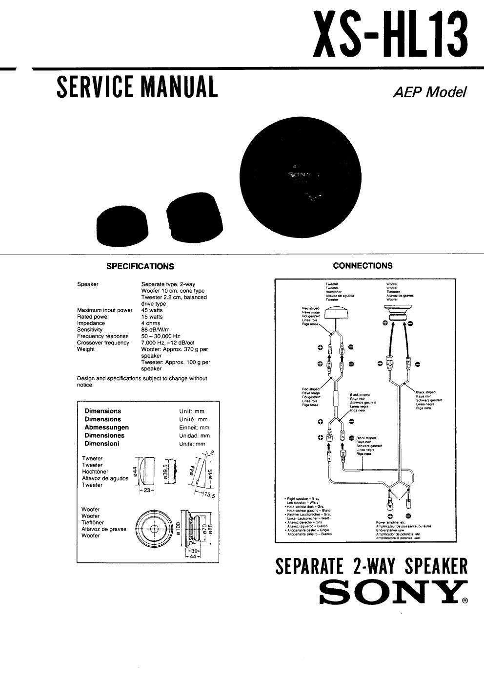 sony xs hl 13 service manual