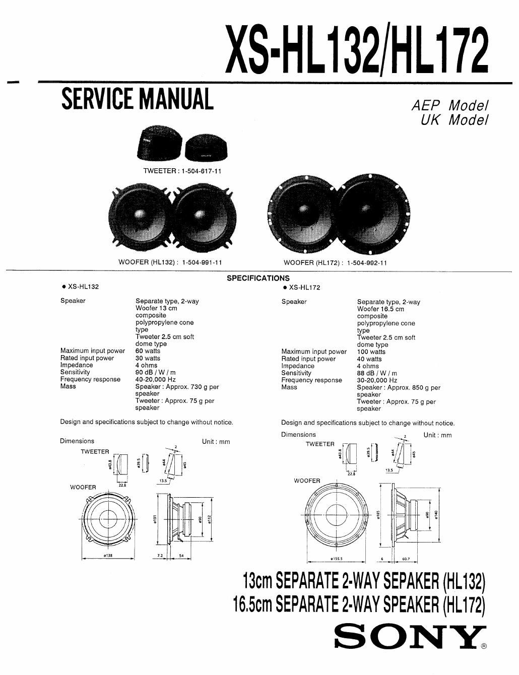 sony xs hl 172 service manual