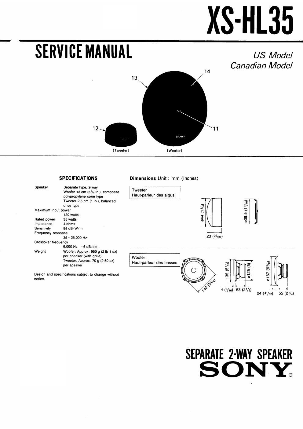 sony xs hl 35 service manual