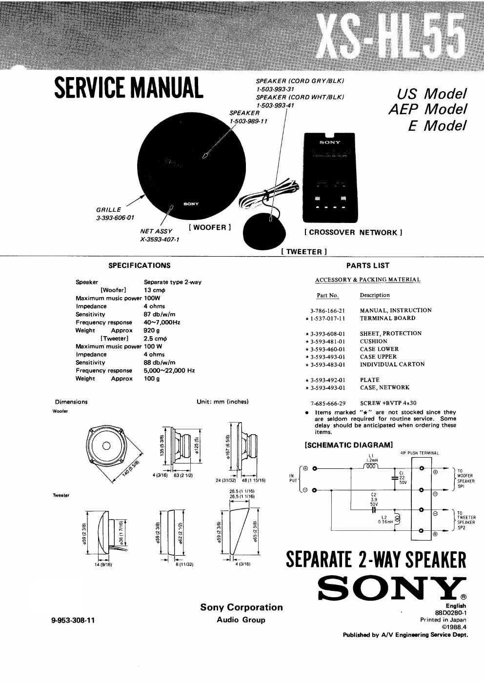 sony xs hl 55 service manual