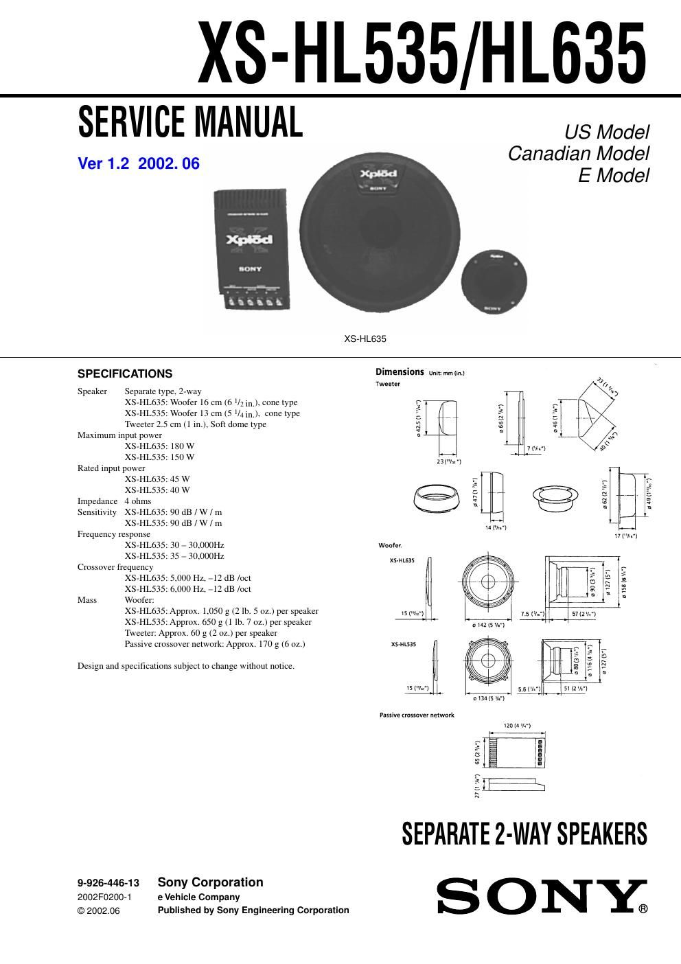 sony xs hl 635 service manual