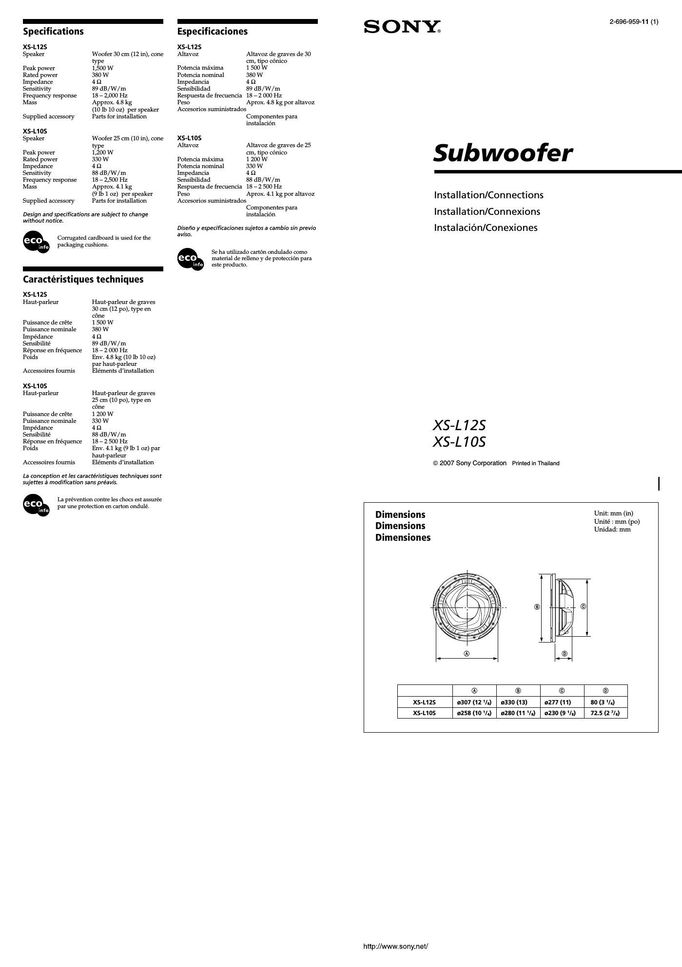 sony xs l 10 s owners manual