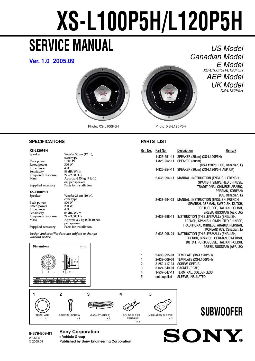 sony xs l 100 p 5 h service manual