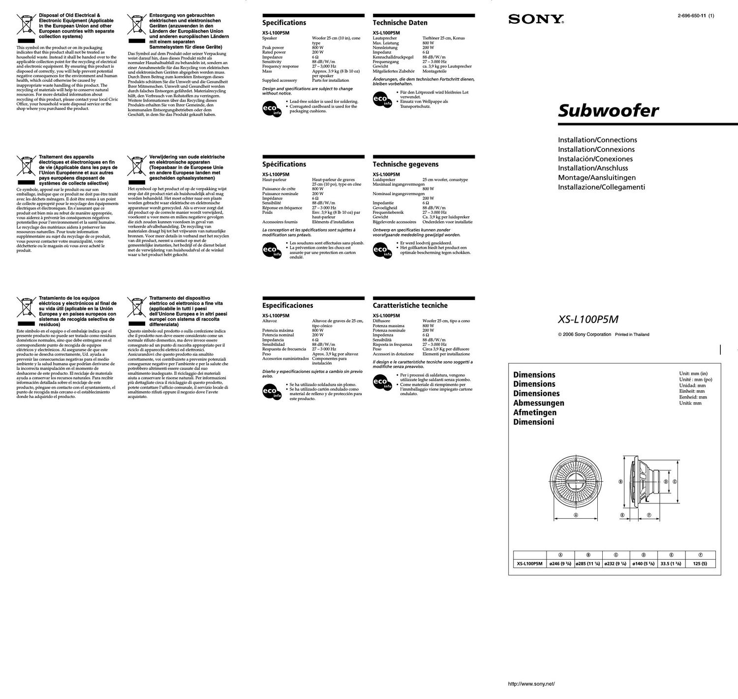 sony xs l 100 p 5 m owners manual