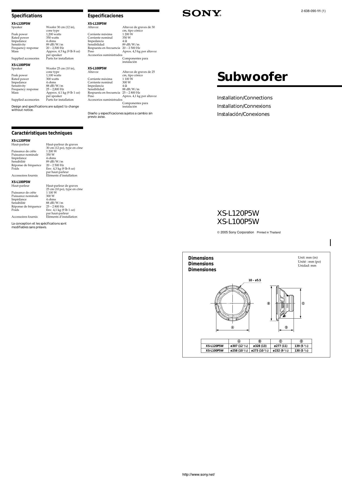 sony xs l 100 p 5 w owners manual