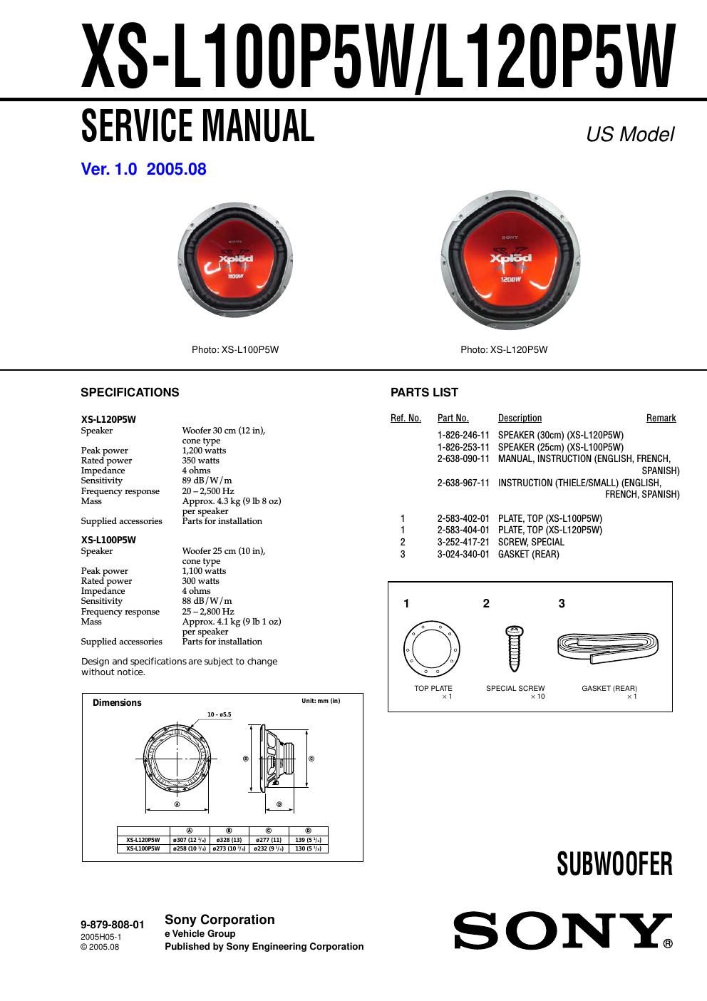 sony xs l 100 p 5 w service manual