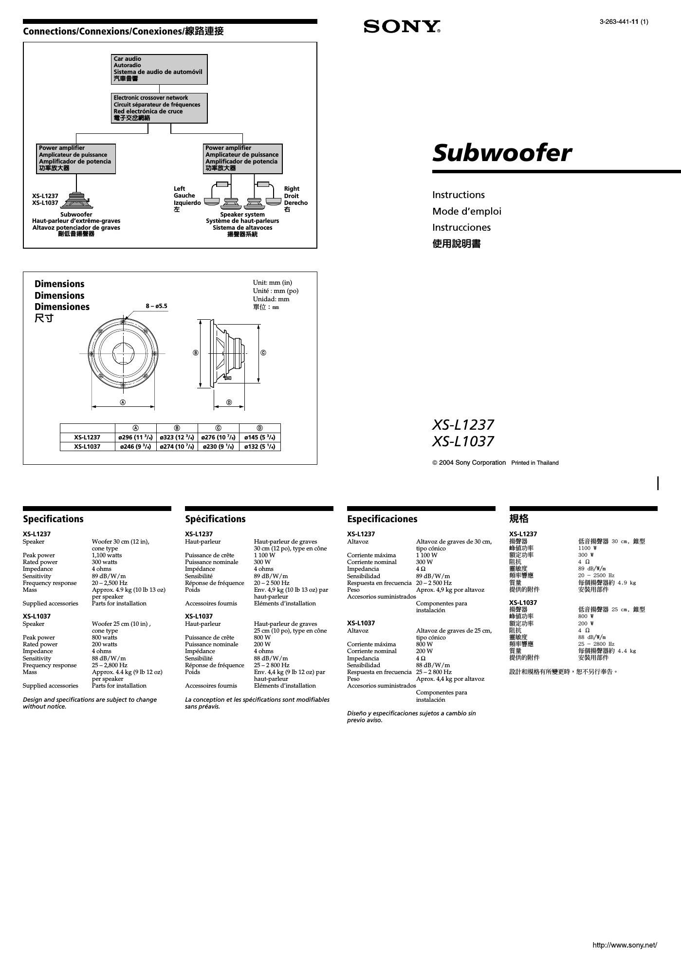 sony xs l 1037 owners manual