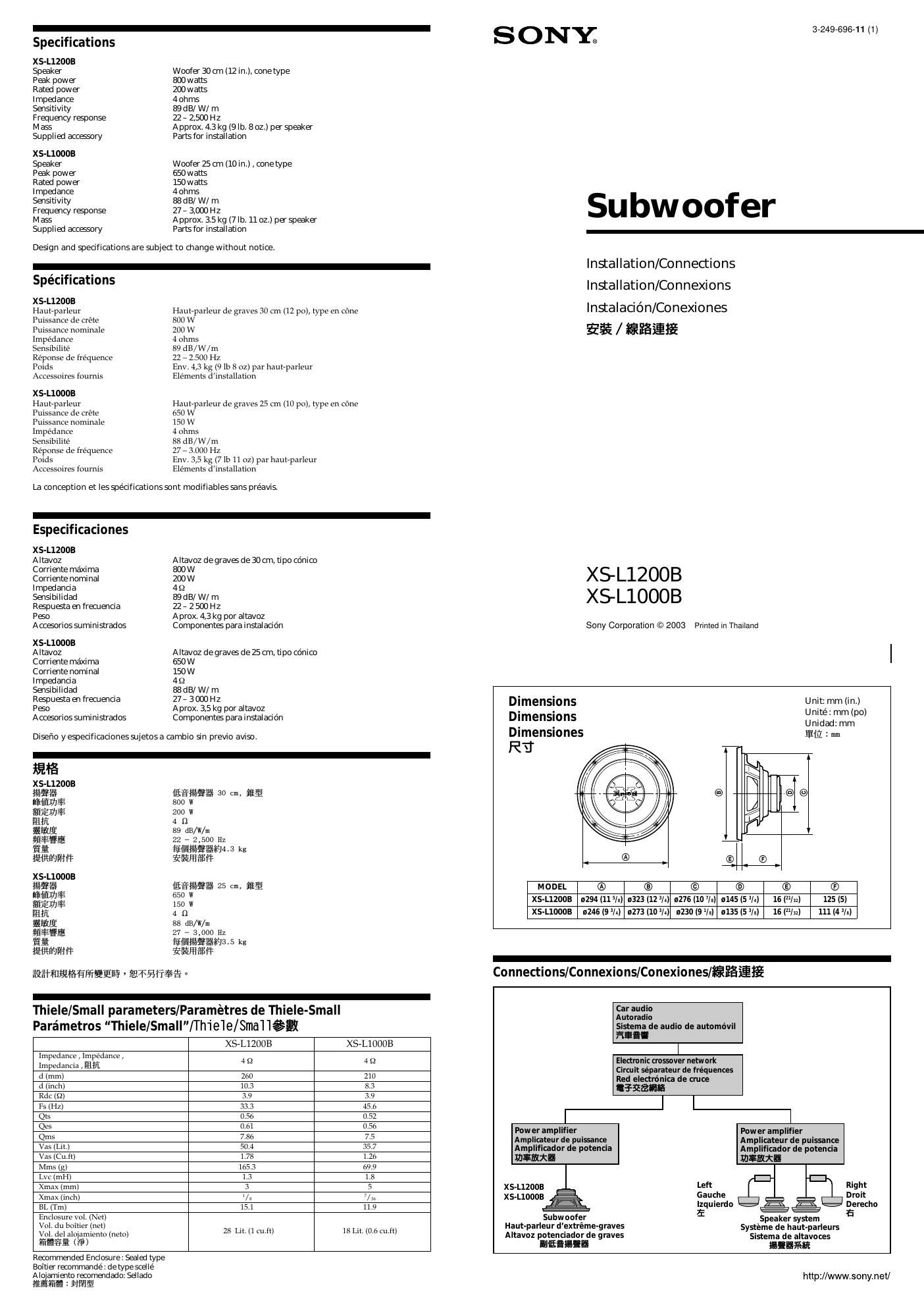 sony xs l 1200 b owners manual